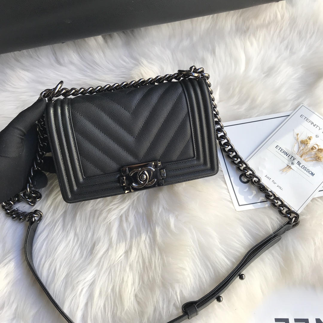 Caviar Small Boy Handbag Flap Bag A67085 Black